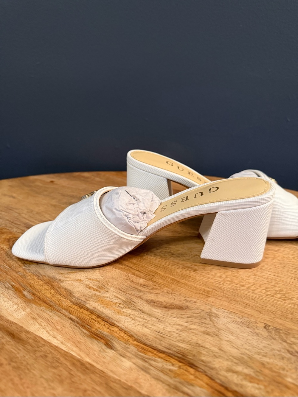 GUESS White Slide Mules with Gold G Logo - Picture 4 of 10